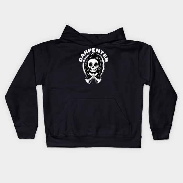 Female Carpenter Skull and Hammer White Logo Kids Hoodie by Nuletto